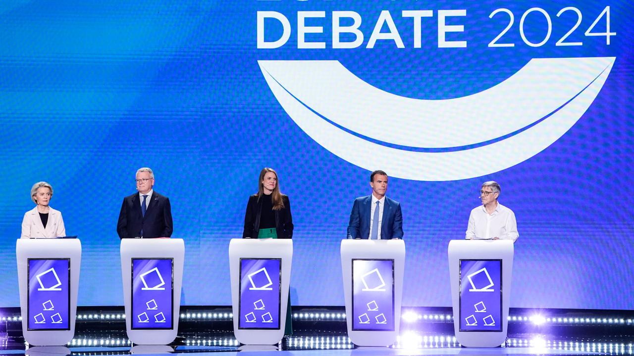 Toppkandidater i EU-valet: Ursula von der Leyen (kristdemokrat), Nicolas Schmit (socialdemokrat), Terry Reintke (gröna), Sandro Gozi (liberal) och Walter Baier (vänster).