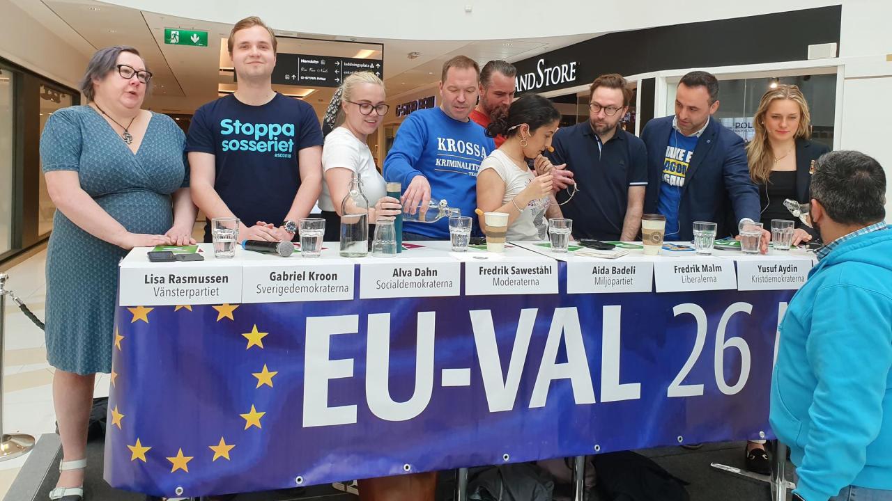 Valdebatt i Nacka Forum mellan partiföreträdare och kandidater i EU-valet 2019.