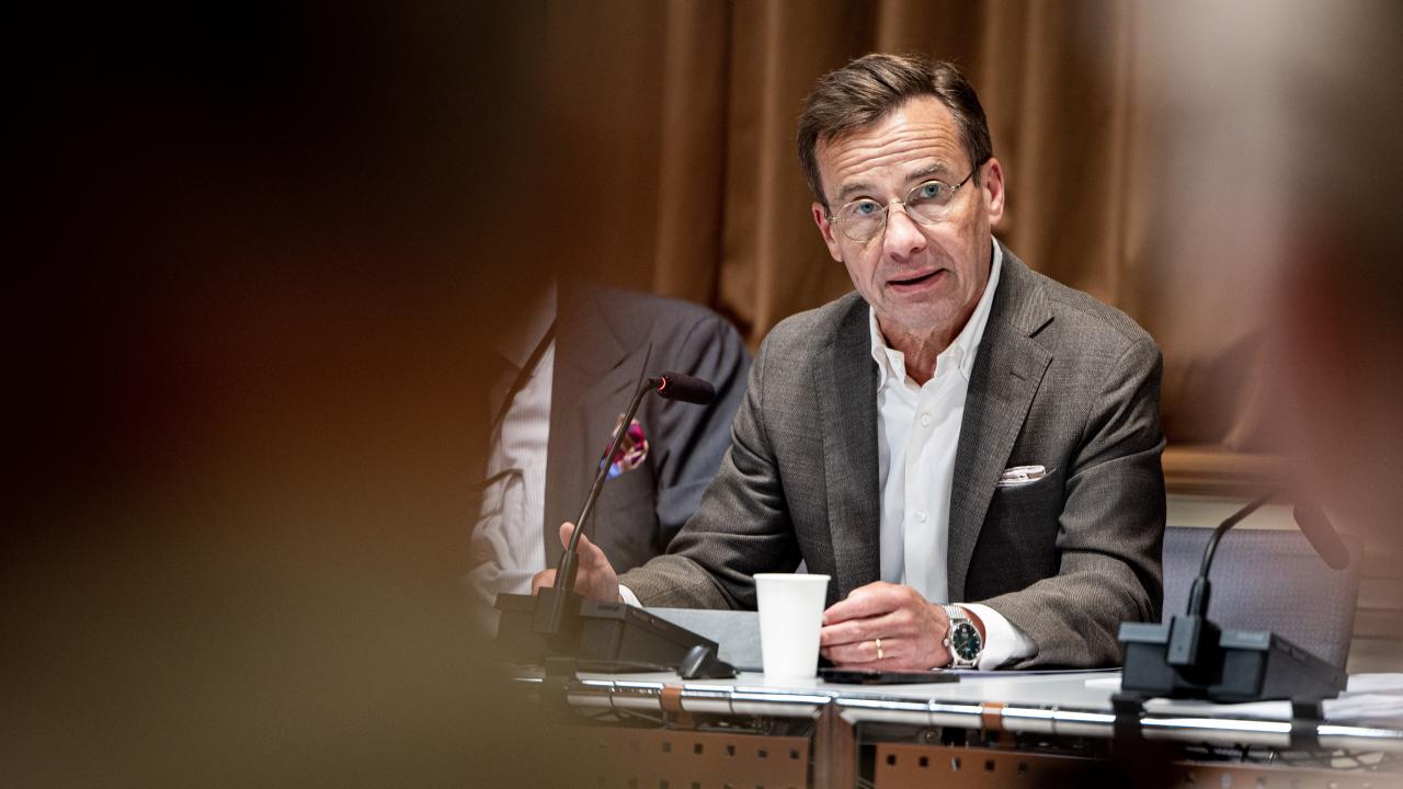 Statsminister Ulf Kristersson (M) under ett tidigare möte i riksdagens EU-nämnd. Arkivbild.