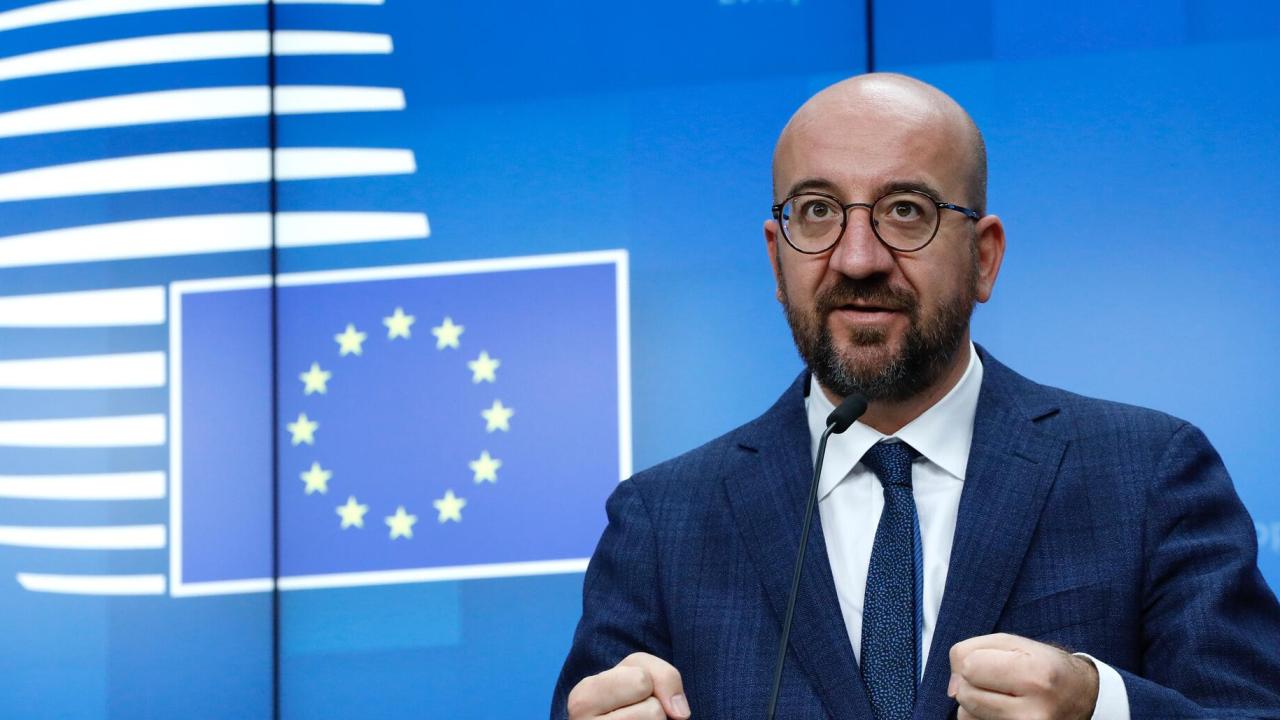 Europeiska rådets ordförande Charles Michel efter EU-toppmötets andra dag. 