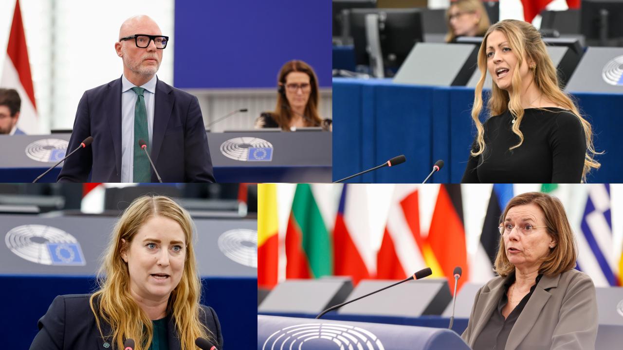 Övre raden: Jörgen Warborn (M) och Sofie Eriksson (S). Nedre raden: Emma Wiesner (C) och Isabella Lövin (MP).