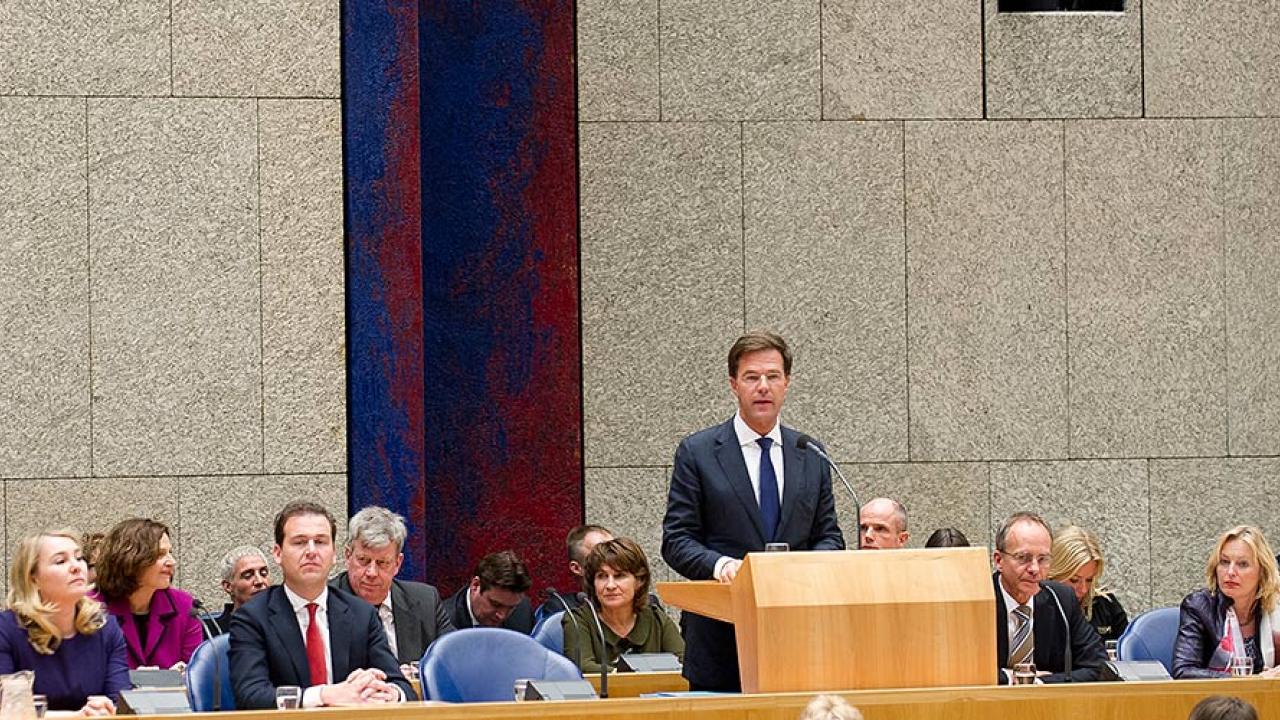 Den nederländske premiärministern Mark Ruttes högerliberala VVD vill inte ha en folkomröstning. Arkivbild.
