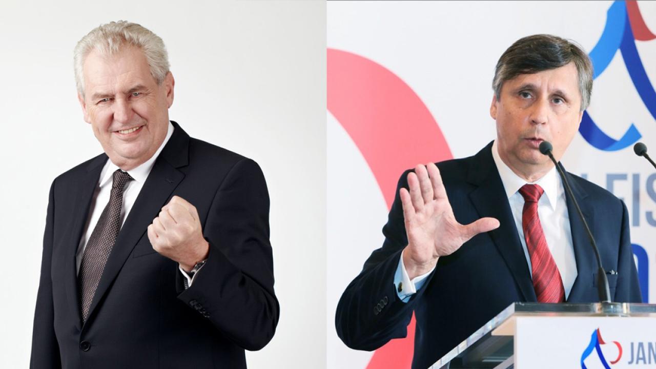 De två huvudkandidaterna i det tjeckiska presidentvalet Miloš Zeman och Jan Fischer.