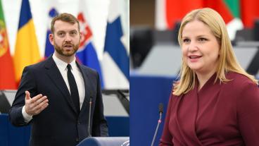 EU-parlamentariker Jakop Dalunde (MP) och Arba Kokalari (M).