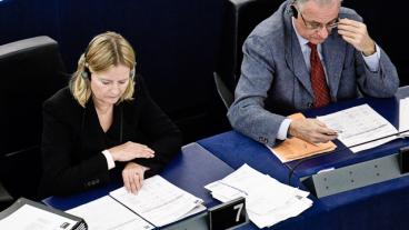 Marita Ulvskog (S) i kammaren i Strasbourg.