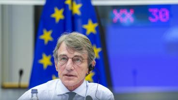 EU-parlamentets talman David Sassoli under onsdagens talmanskonferens. Arkivbild.