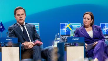 Natos generalsekreterare Mark Rutte och Sveriges utrikesminister Maria Malmer Stenergard (M) under Natomötet i Helsingborg.. 