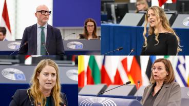 Övre raden: Jörgen Warborn (M) och Sofie Eriksson (S). Nedre raden: Emma Wiesner (C) och Isabella Lövin (MP).