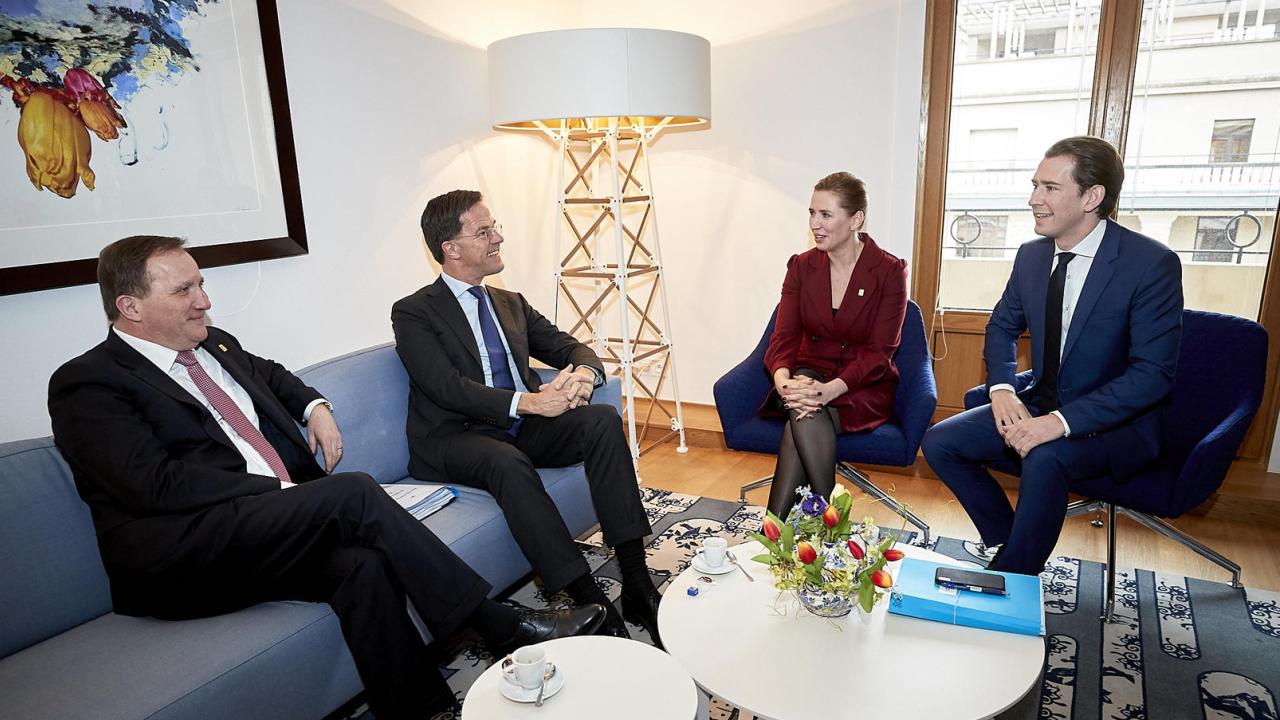 Ledarna för de fyra "sparsamma" EU-länderna Sverige, Nederländerna, Danmark och Österrike. Arkivbild.