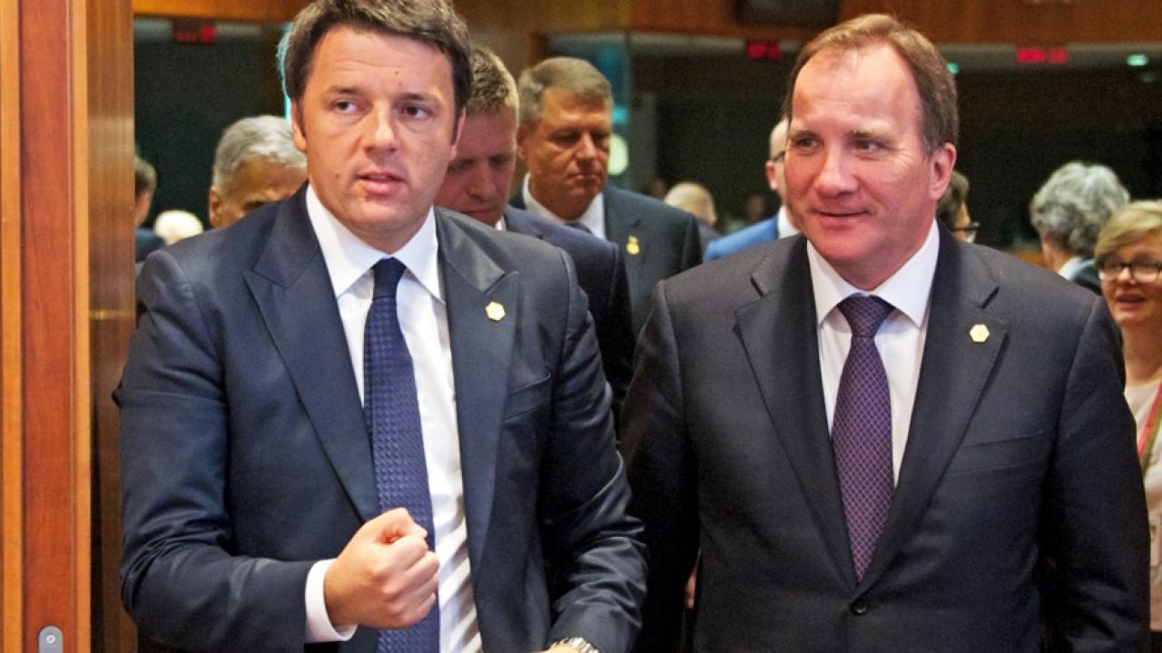 Italiens premiärminister Matteo Renzi och statsminister Stefan Löfven på väg in på mötet.