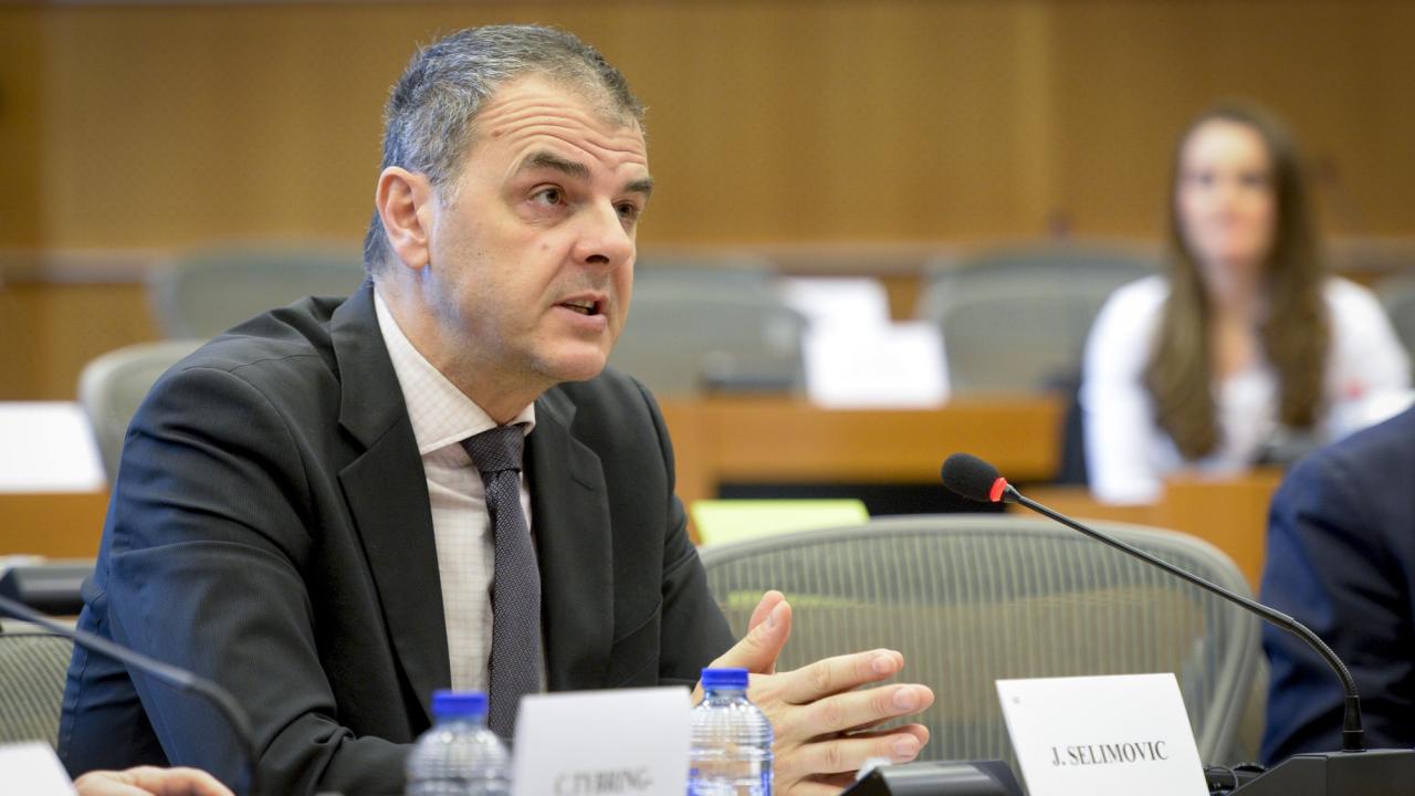 Liberalernas Jasenko Selimovic talar i EU-parlamentet. Arkivbild.