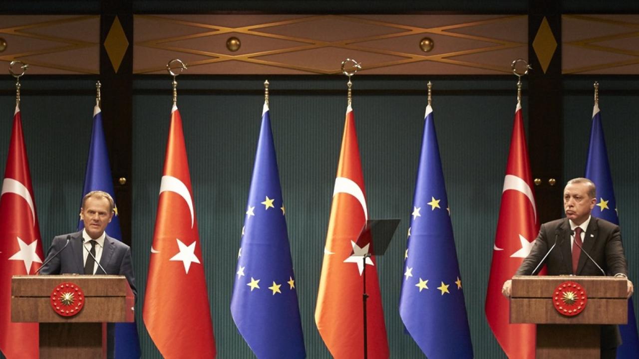 Europeiska rådets ordförande Donald Tusk och Turkiets president Recep Tayyip Erdoğan. Arkivbild.