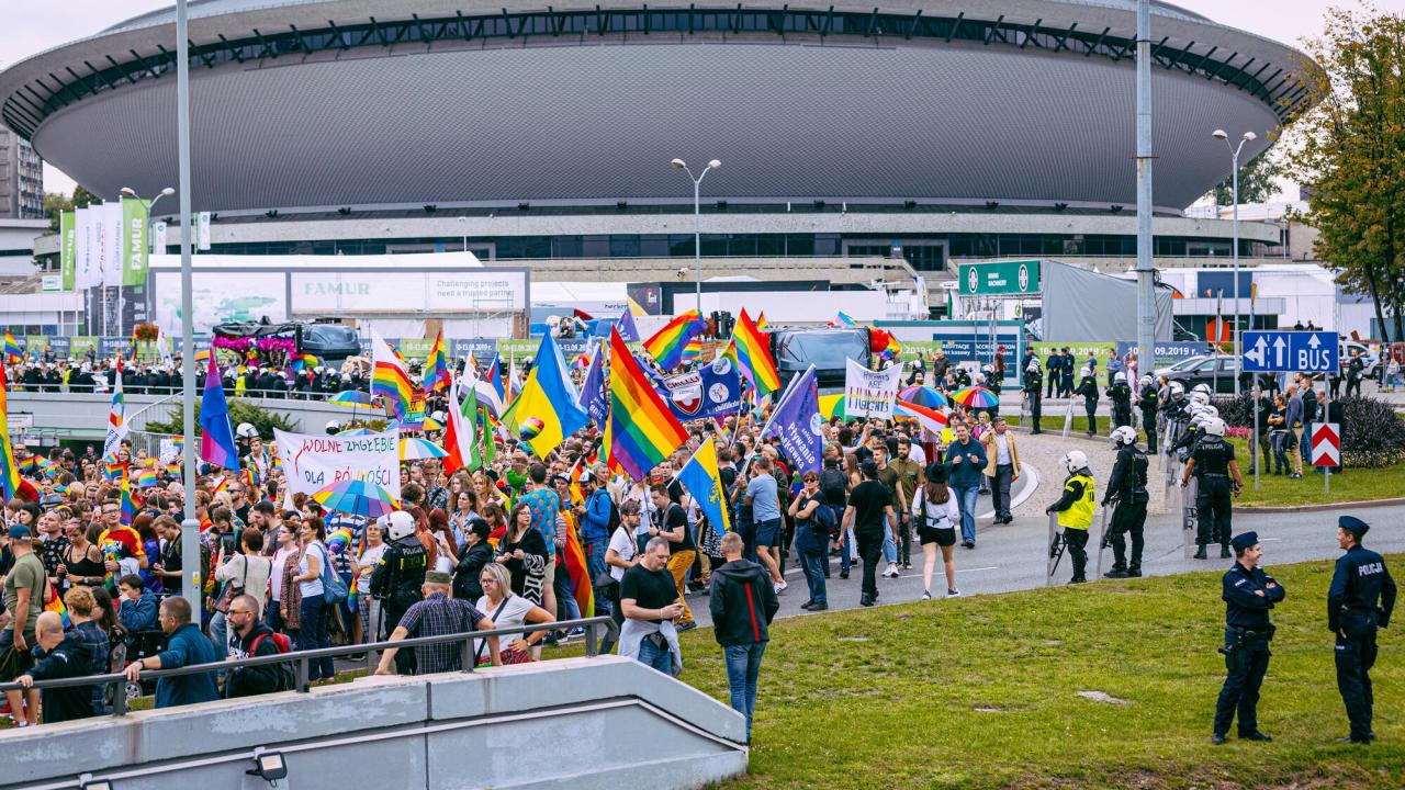 En hbtq-demonstration i polska Katowice. Arkivbild.