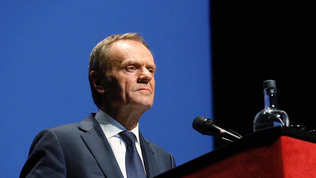 Europeiska rådets ordförande Donald Tusk under sitt tal på onsdagen i belgiska Brygge.