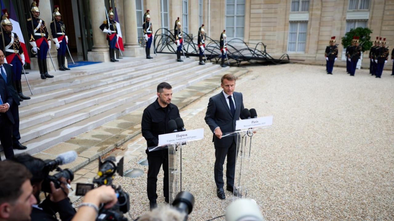 Ukrainas president Volodymyr Zelenskyj och Frankrikes president Emmanuel Macron i samband med torsdagens möte.