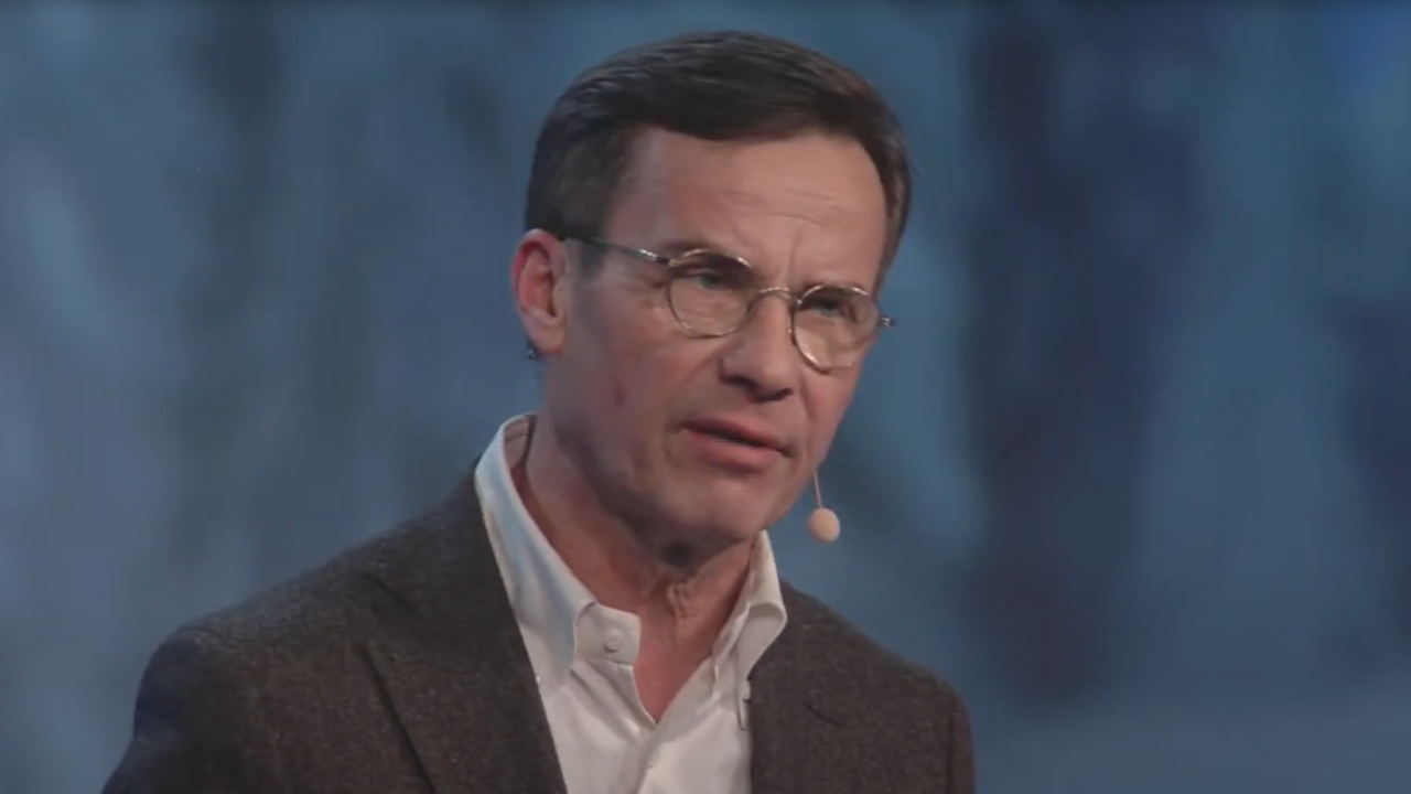Statsminister Ulf Kristersson (M) under Folk och försvars rikskonferens. 
