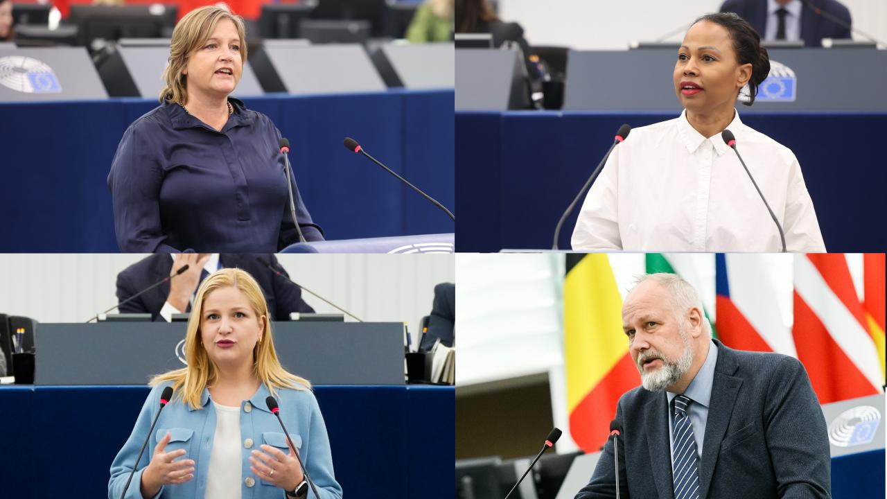 EU-parlamentariker från vänster och moturs: Karin Karlsbro (L), Alice Bah Kuhnke (MP), Jonas Sjöstedt (V) och Arba Kokalari (M).