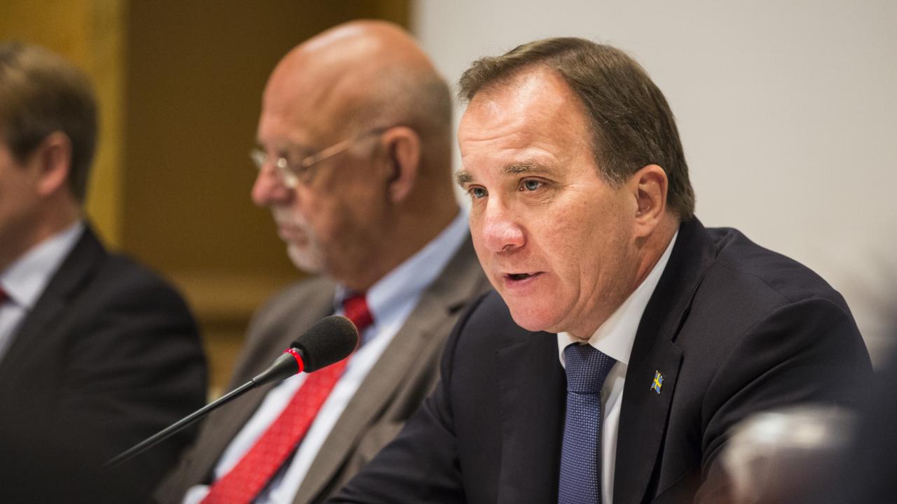 Statsminister Stefan Löfven i riksdagens EU-nämnd. Arkivbild.