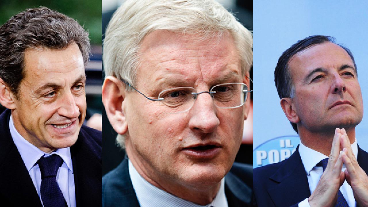 Nicolas Sarkozy vill ha sanktioner, Carl Bildt vill avvakta medan Franco Frattini säger nej.