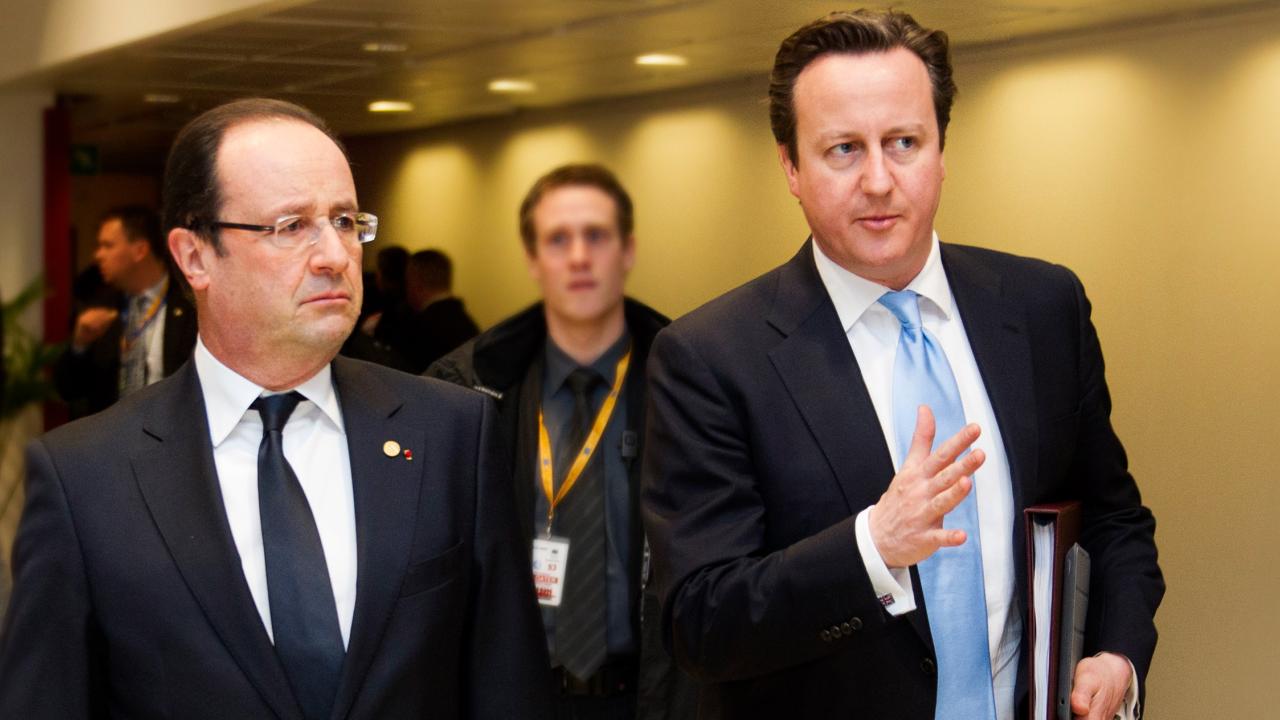 Frankrikes François Hollande och Storbritanniens David Cameron sida vid sida.
