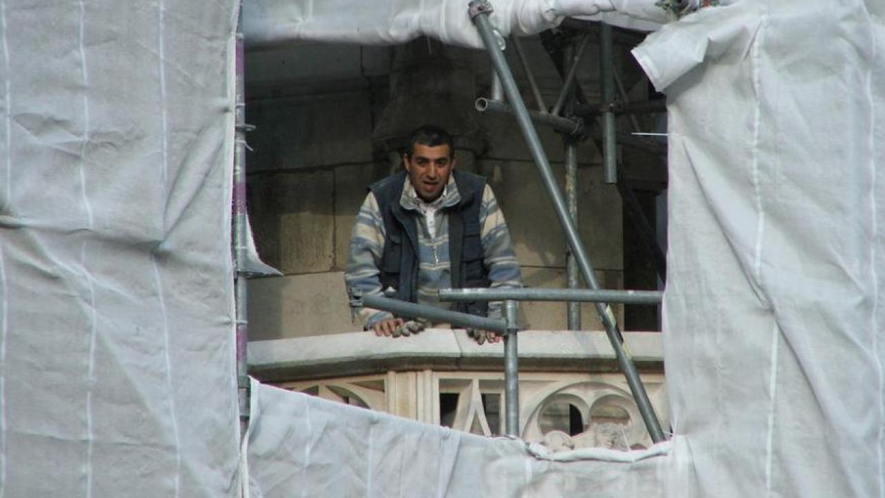 Byggnadsarbetare i München, Tyskland. Arkivbild.