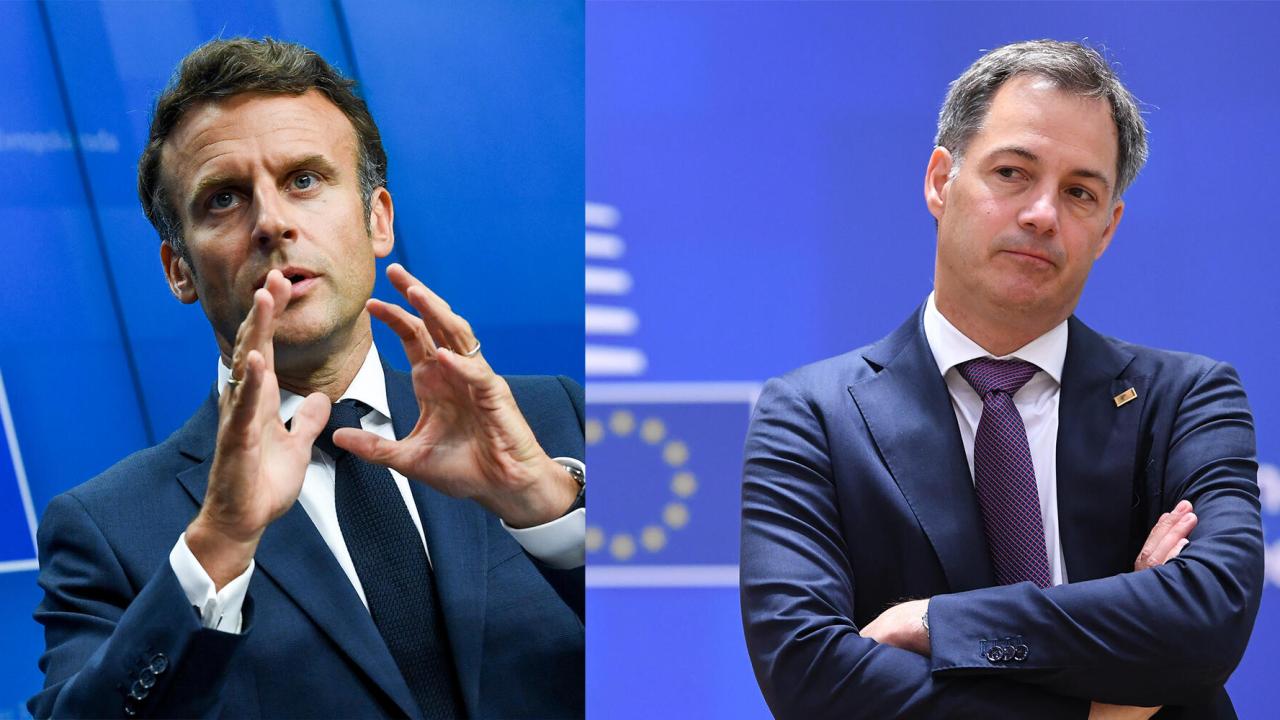 Frankrikes president Emmanuel Macron och Belgiens premiärminister Alexander De Croo. Arkivbild.