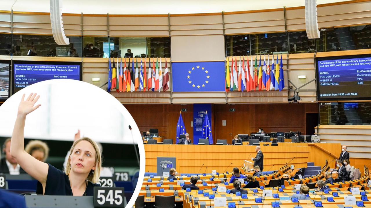 På bild till vänster syns Jytte Guteland (S) under en votering som ägde rum innan coronakrisen. Under fredagens omröstning lade Socialdemokraterna ner sina röster.