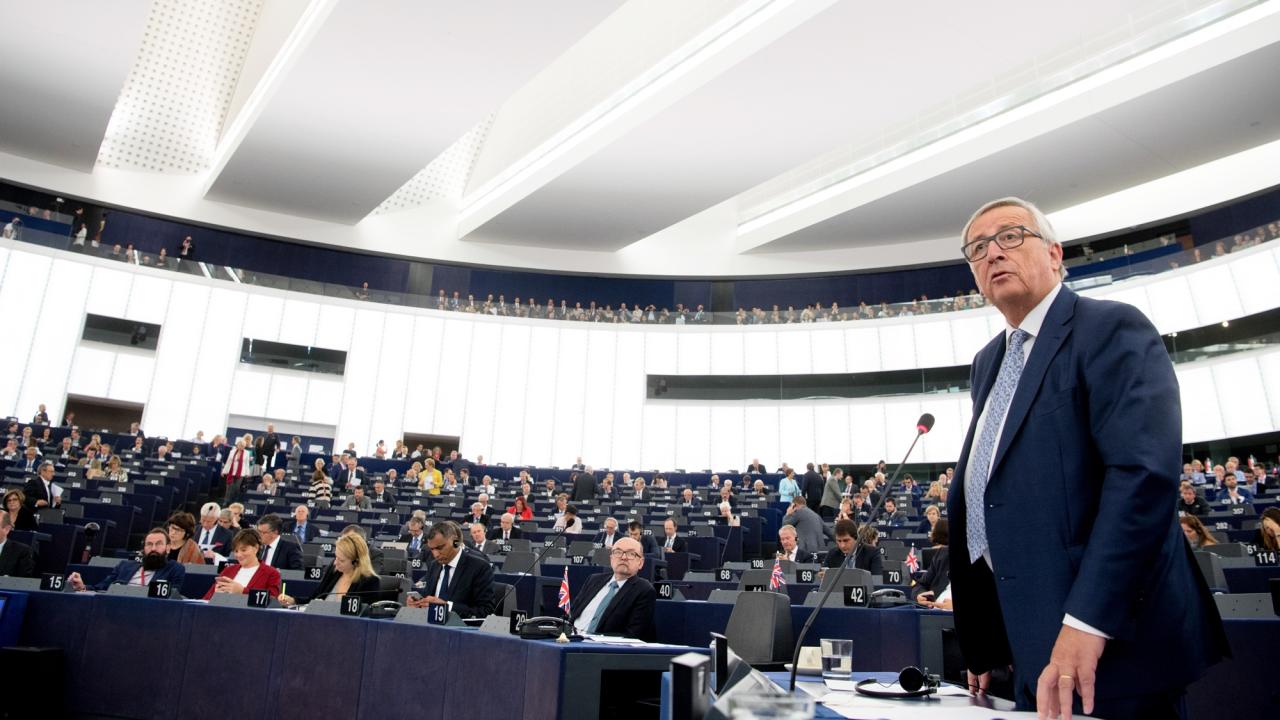 EU-kommissionens ordförande Jean-Claude Juncker under onsdagens linjetal.