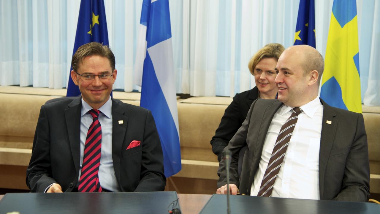 Den finske statsministern Jyrki Katainen tillsammans Fredrik Reinfeldt vid EU-toppmötet i Bryssel.