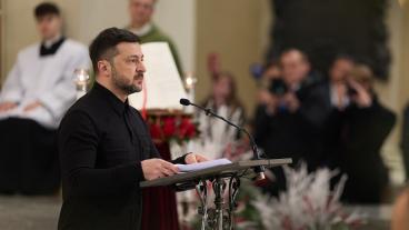 Ukrainas president Volodymyr Zelenskyj talar i den litauiska huvudstaden Vilnius.