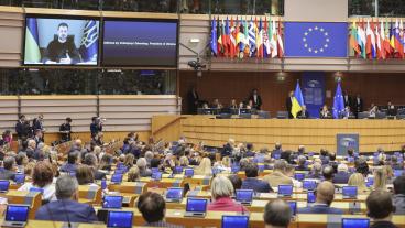 Volodymyr Zelenskyj talade till EU-parlamentet på länk med anledning av att det i dag gått tusen dagar sedan den fullskaliga ryska invasionen. 
