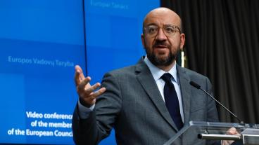Europeiska rådets ordförande Charles Michel efter torsdagens videotoppmöte.