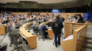 Mycket av arbetet i EU-parlamentet sker i utskotten, på bilden utrikesutskottet som är ett av de största. Arkivbild.