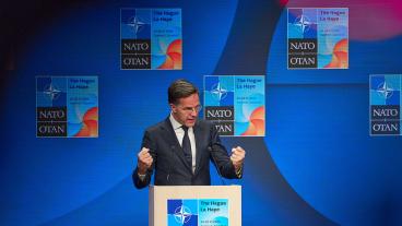 Natos generalsekreterare Mark Rutte under veckans Natotoppmöte i Haag. 