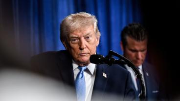 USA:s president Donald Trump säger sig stå ovanför internationell rätt. Arkivbild.