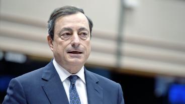 Den Europeiska centralbankens chef Mario Draghi under torsdagens debatt.