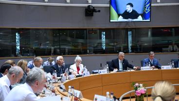 Ukrainas president Volodymyr Zelenskyj på videolänk under torsdagens EU-toppmötet.