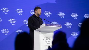 Ukrainas president Volodymyr Zelenskyj talade på torsdagen i schweiziska Davos. 