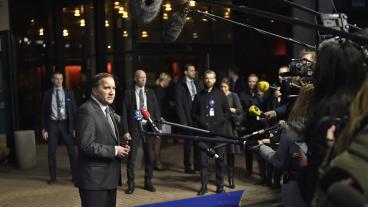 Statsminister Stefan Löfven (S) talar till journalister inför EU-toppmötet i Göteborg.