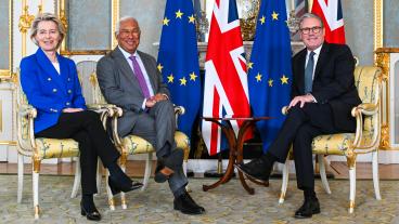 EU-kommissionens ordförande Ursula von der Leyen, Europeiska rådets ordförande António Costa och Storbritanniens premiärminister Keir Starmer.