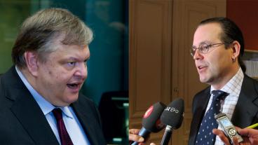 Den grekiske finansministern Evangelos Venizelos och hans svenske kollega Anders Borg.