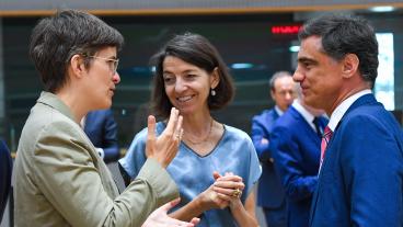 Europaministrarna Anna Lührmann (Tyskland), Laurence Boone (Frankrike) och Tiago Antunes (Portugal). Arkivbild.