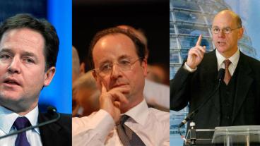 Storbritanniens vice premiärminister Nick Clegg, franske socialisten François Hollande och tyske talmannen Norbert Lammert.