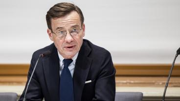 Statsminister Ulf Kristersson (M) i riksdagens EU-nämnd. Arkivbild.