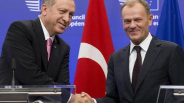 Turkiets president Recep Tayyip Erdoğan och Europeiska rådets ordförande Donald Tusk. 