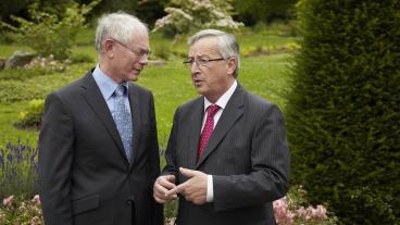 Herman Van Rompuy och eurogruppens Jean-Claude Juncker smider planer inför EU-toppmötet 28-29 juni.
