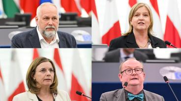 Ö.v. Jonas Sjöstedt (V), Karin Karlsbro (L). N.v. Isabella Lövin (MP), Dick Erixon (SD).