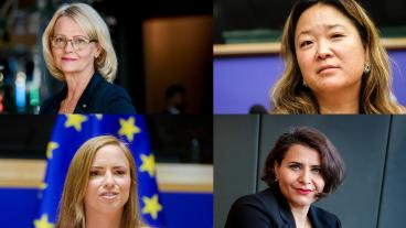 Övre raden: Heléne Fritzon (S), Jessica Polfjärd (M). Nedre raden: Sara Skyttedal (KD), Abir Al-Sahlani (C). 