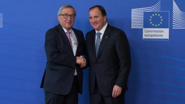 EU-kommissionens ordförande kristdemokraten Jean-Claude Juncker och statsminister socialdemokraten Stefan Löfven står värdar för ett socialt toppmöte i Göteborg den 17 november 2017. Arkivbild.