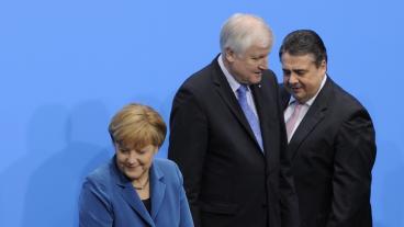 De tre partiledarna. CDU:s Angela Merkel, CSU:s Horst Seehofer och SPD:s Sigmar Gabriel. Arkivbild.